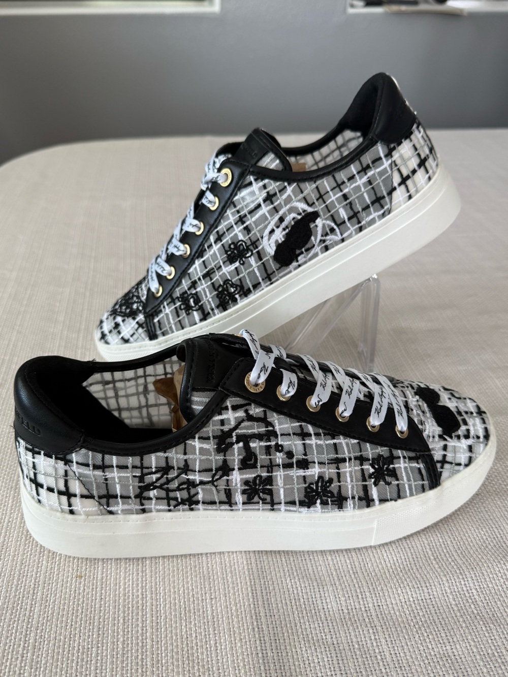 KARL LAGERFELD PARIS CATE WHIMSY EMBROIDERED MESH SNEAKERS